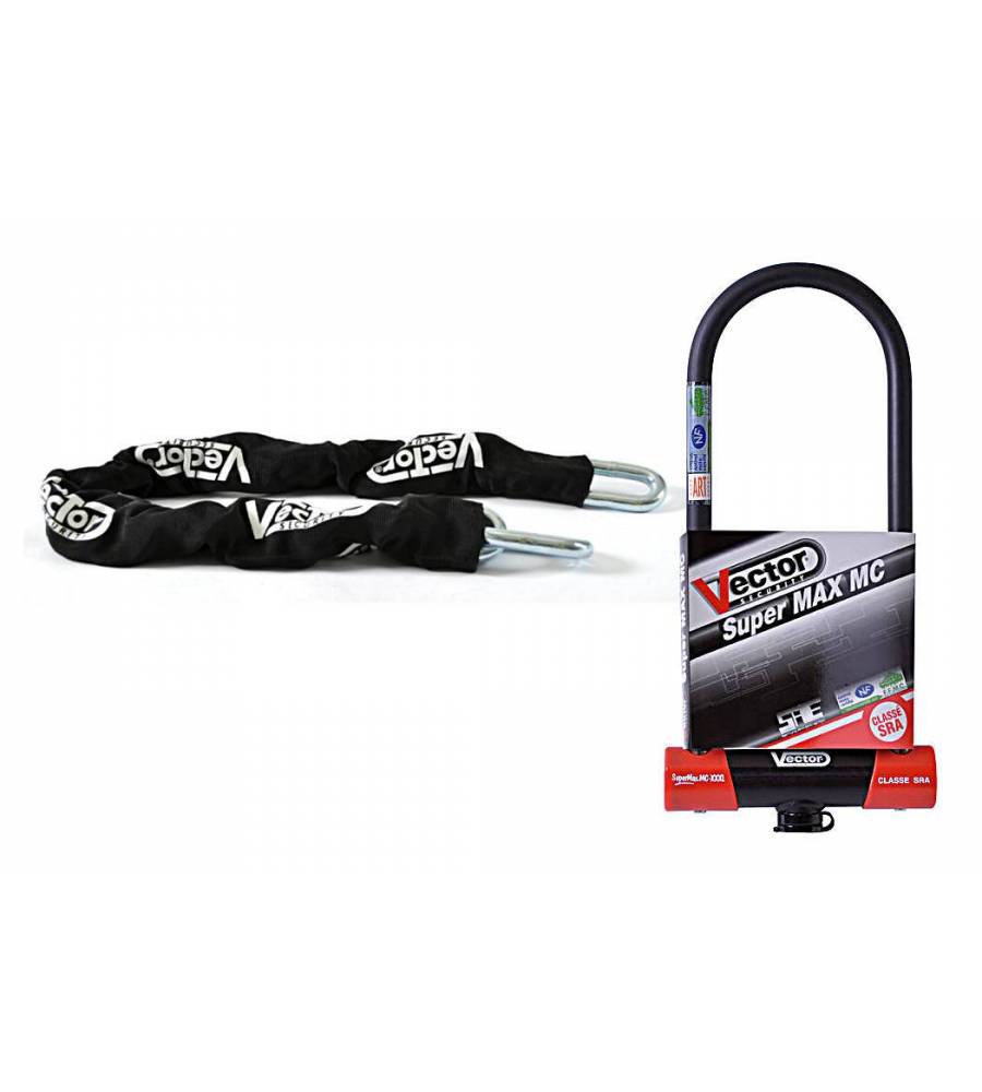Kit antivol Vector chaîne 1,30m + antivol U Super MAX MC XXXL 