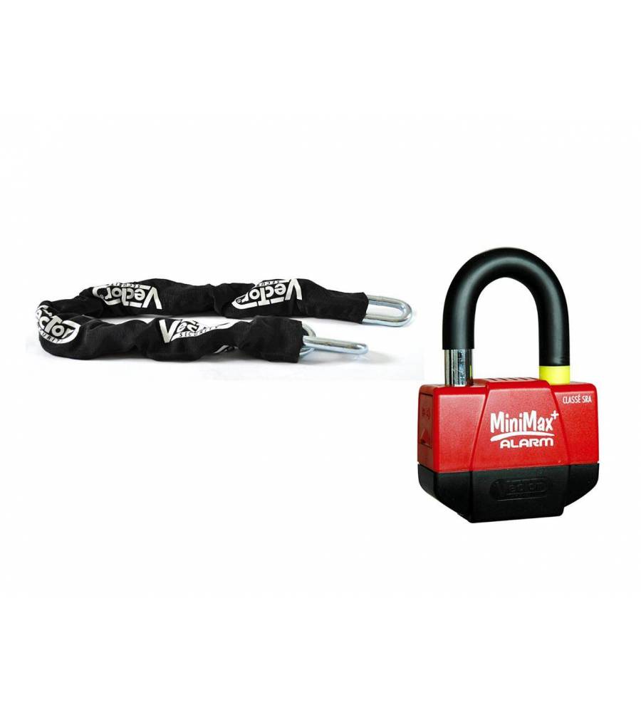 Kit antivol Vector chaîne 1,30m + cadenas/bloque-disque MiniMax Alarm+ 