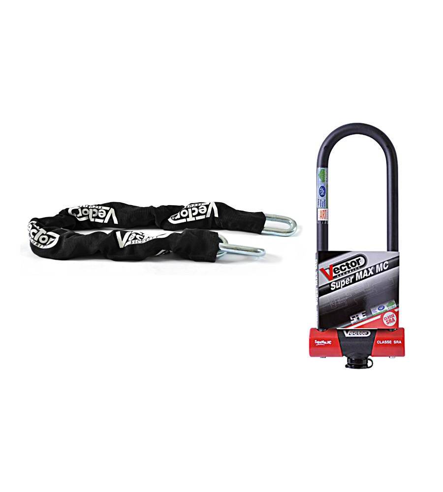 Kit antivol Vector chaîne 1,30m + antivol U Super MAX MC